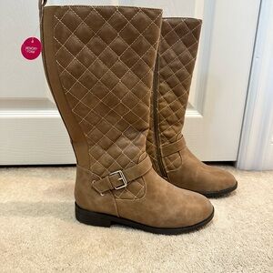 Quilted Brown Knee-High Boots